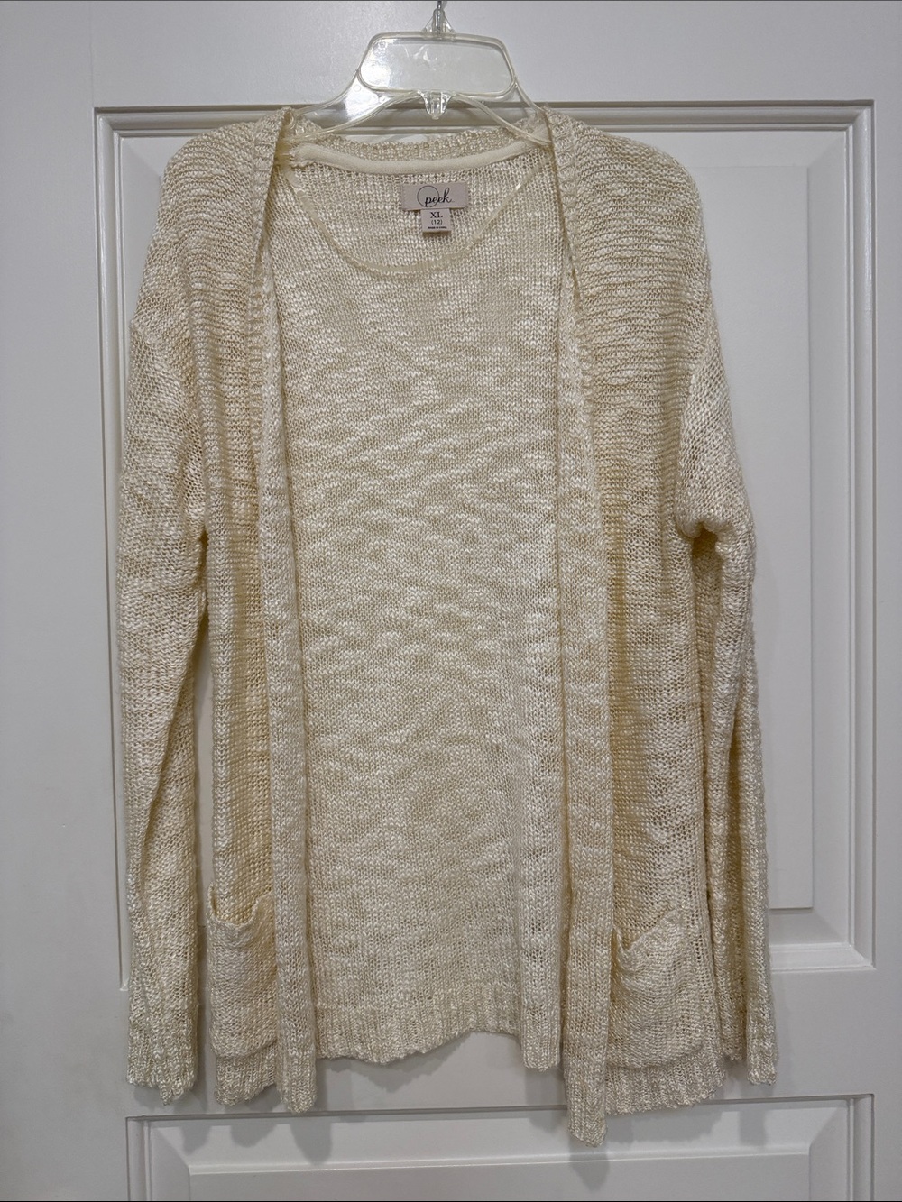 Pink Republic Cream Open-Front Knit Cardigan with Pockets
